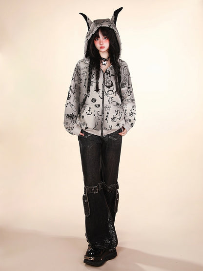 with Adjustable Knee Belt Design Waist Wide-Leg Jeans Black Low