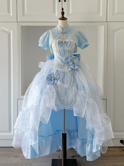 Plus Lolita Cascading High-low Waist Flounce Top Princess Boned Blue + Sizes Available Skirt