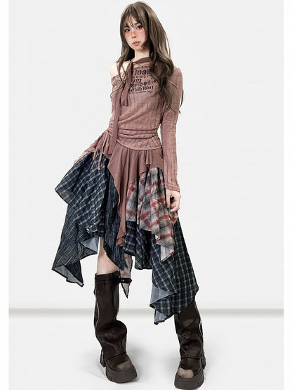 + Scarf Brown Letter Asymmetrical Top Pattern Print Millard Reddish Striped Fashion Hem