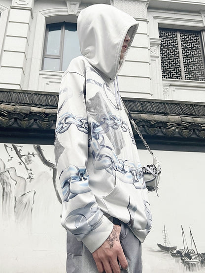 Hoodie And Cyberpunk Scissor White Print Chain