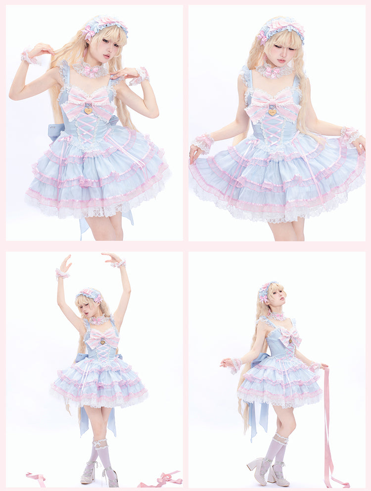 Ruffled Accents Hairband Pink Blue and Bowknot Lolita