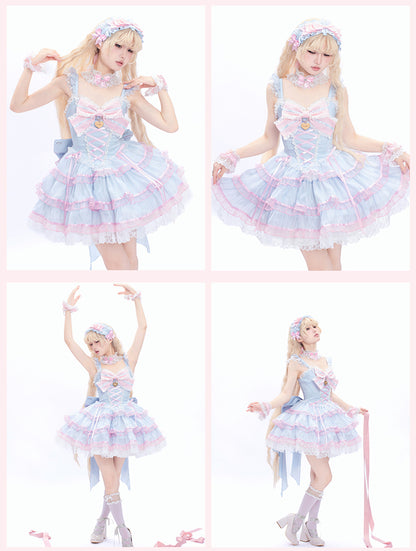 Ruffled Accents Hairband Pink Blue and Bowknot Lolita