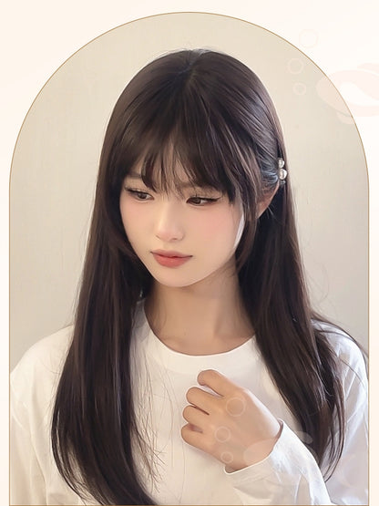 Dark Wig 60CM Air Length Brown With Bangs Straight