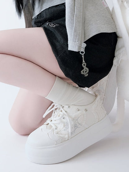 White Star Applique Platform Sneakers