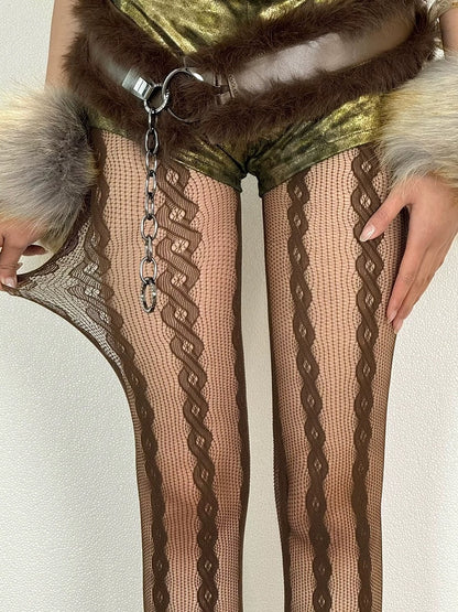 Semi-sheer Brown/Purple/Black/White/Gray Y2K Tights