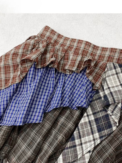 Millard Plaid Brown Skirt Tiered Fashion Asymmetrical Hem Pattern
