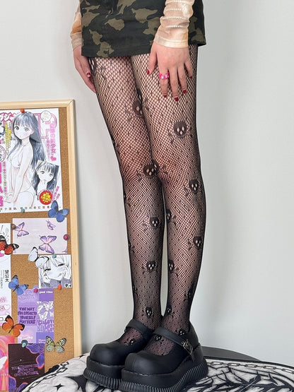 Skeleton Pattern Punk Tights Black