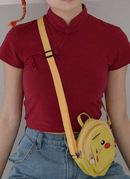 Frog T-Shirt Crop Cheongsam Available Colors Buttons 5 Mandarin Style in with Collar -