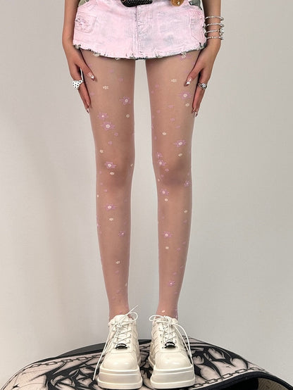 Tights Black/Pink/Purple Pattern Floral