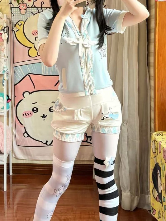 White Pattern Note Miusic Shorts Print Diamond