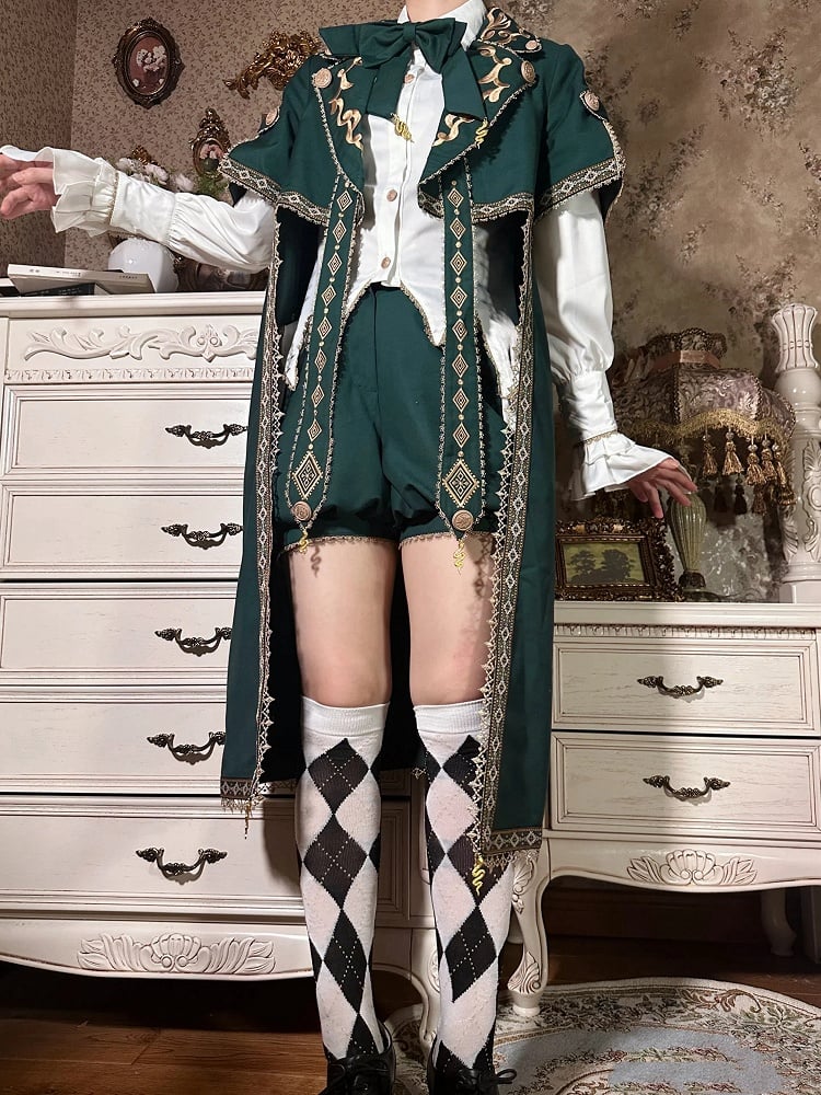 Slytherin Green Ouji Lolita Outfit White Shirt + Snake Charms Strappy Robe Coat + Bloomer Shorts