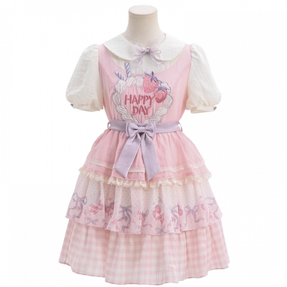 Strawberry Cake Embroidery Pan Tiered Lolita Dress Pink Skirt Peter Collar Sweet