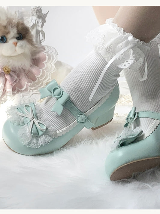 Heels at Grass Top Lace - Sweet Mid Trim Bow Green
