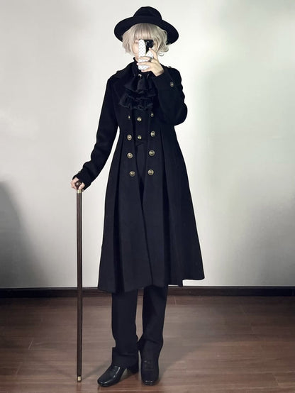 Black Ouji Fashion Lolita Gothic Prince Winter Woolen Coat