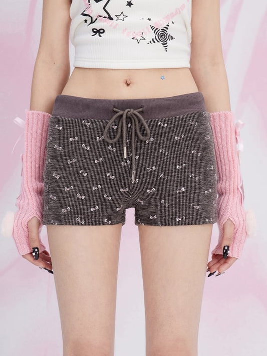 Coffee Bowknot Allover Print Shorts