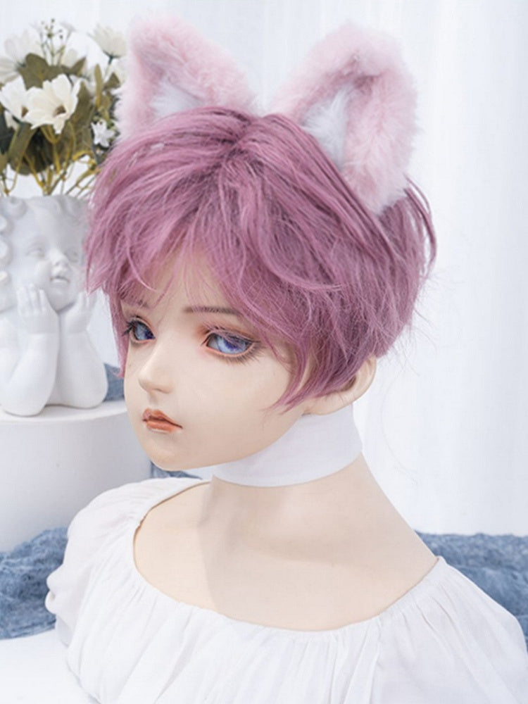 Pink-purple 24CM Chin Length Wig With Bangs