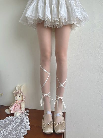 White Tights Straps Semi-sheer Self-tie Lolita