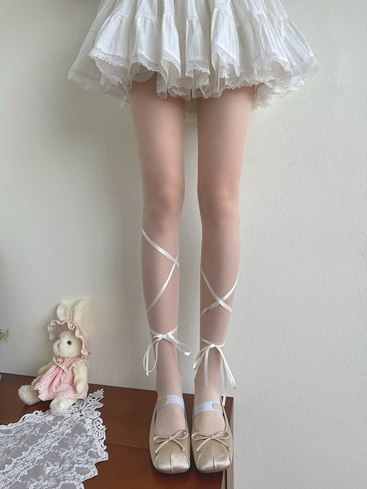 White Tights Straps Semi-sheer Self-tie Lolita