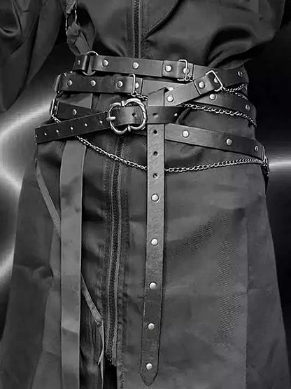 Taillengürtel Punk Schwarz/Khaki Charm Kette