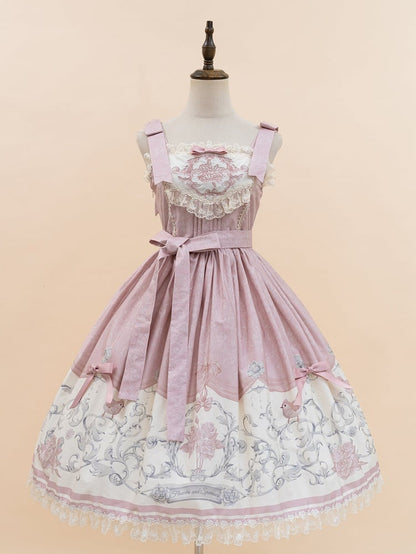Pink Titmouse Floral Print Lolita Skirt Jumper and