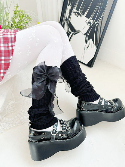 Black/White Organza Bow Lolita Leg Warmers