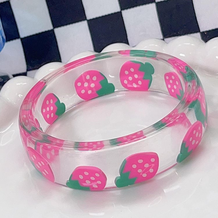 Red/Pink Strawberry Bangle Print Y2K
