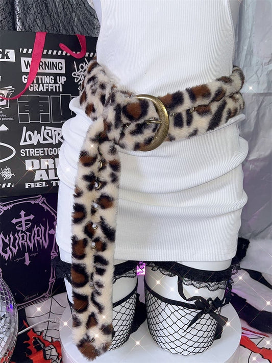 Ceinture à boucle en peluche léopard marron Gyaru