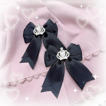 Jirai Kei Blue White Rhinestone Crown Bowknot Hairclips