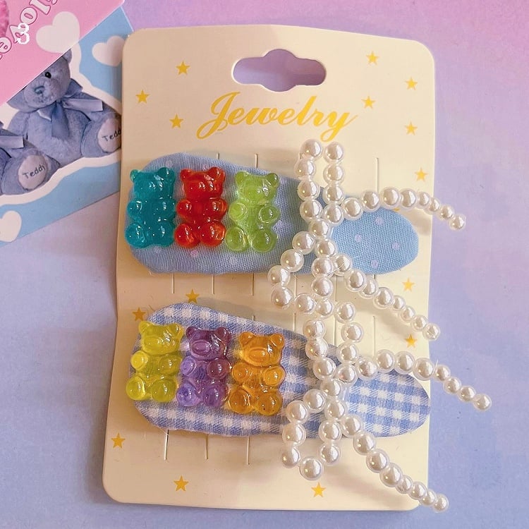 Bear Options 3 Hairclips Design Details Bowknot
