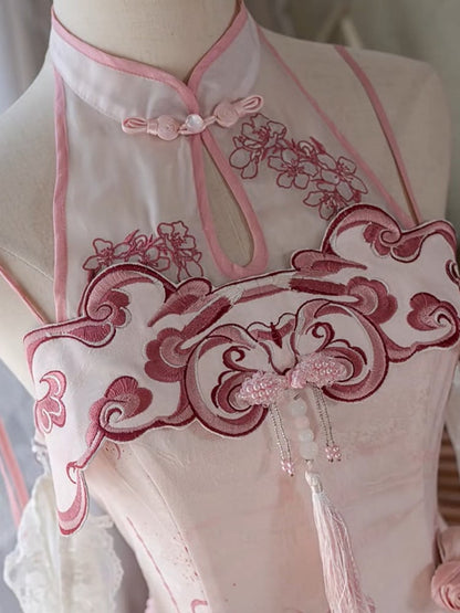 Dress Qi Cheongsam Sakura Skirt Lolita Print Jumper Pink Style