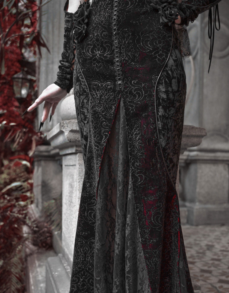 Deep Romantic Mermaid Dress Sweetheart V-neck Vampire Goth Neckline
