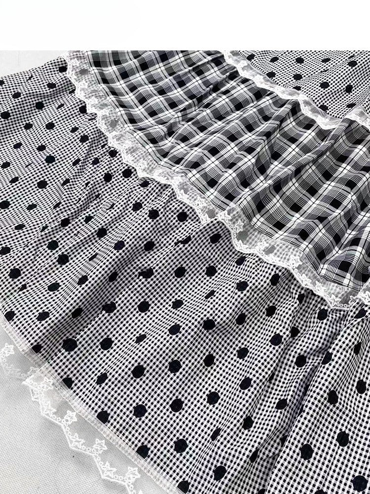 Gray Pattern Trim Polka-dot Y2K And Skirt Lace Bittersweet Plaid