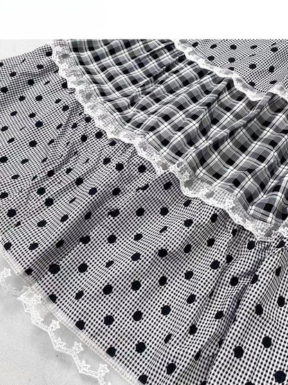 Gray Pattern Trim Polka-dot Y2K And Skirt Lace Bittersweet Plaid