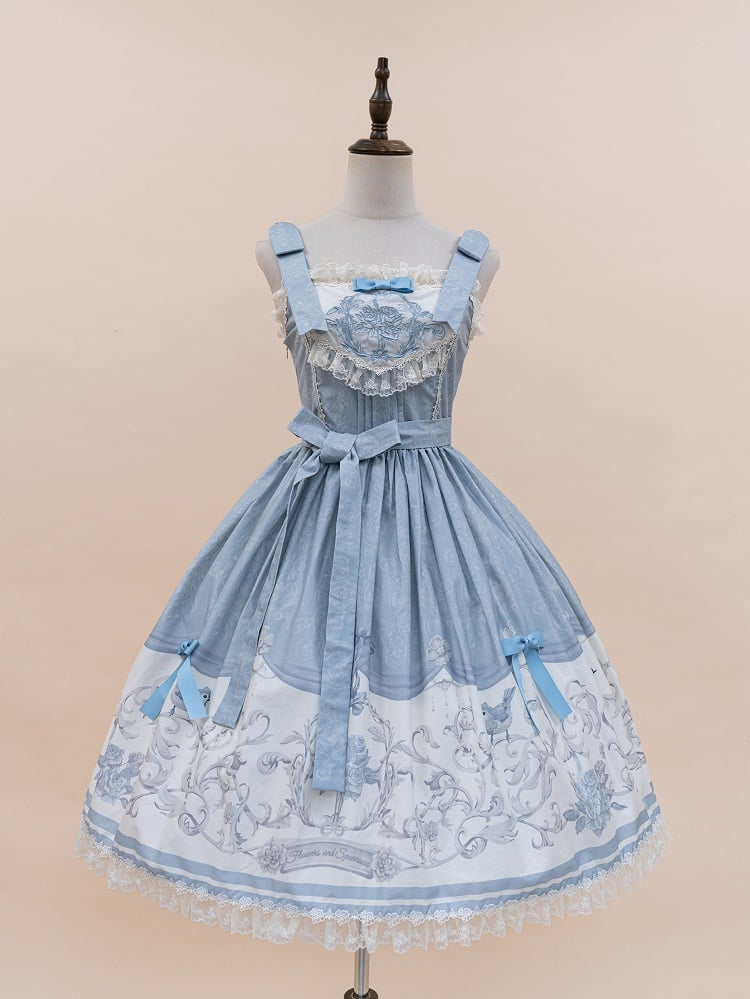 Lolita Skirt and Blue Print Jumper Floral Titmouse