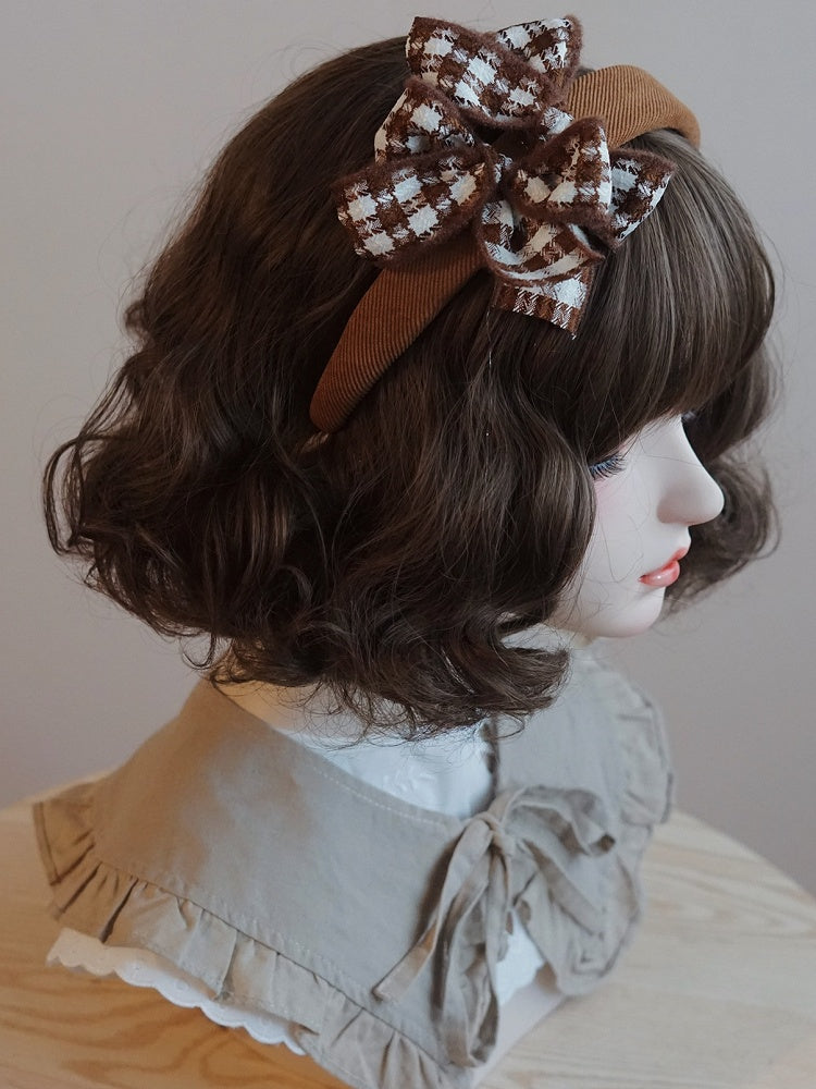 Decorated Brown Pattern Plaid KC Bowknot