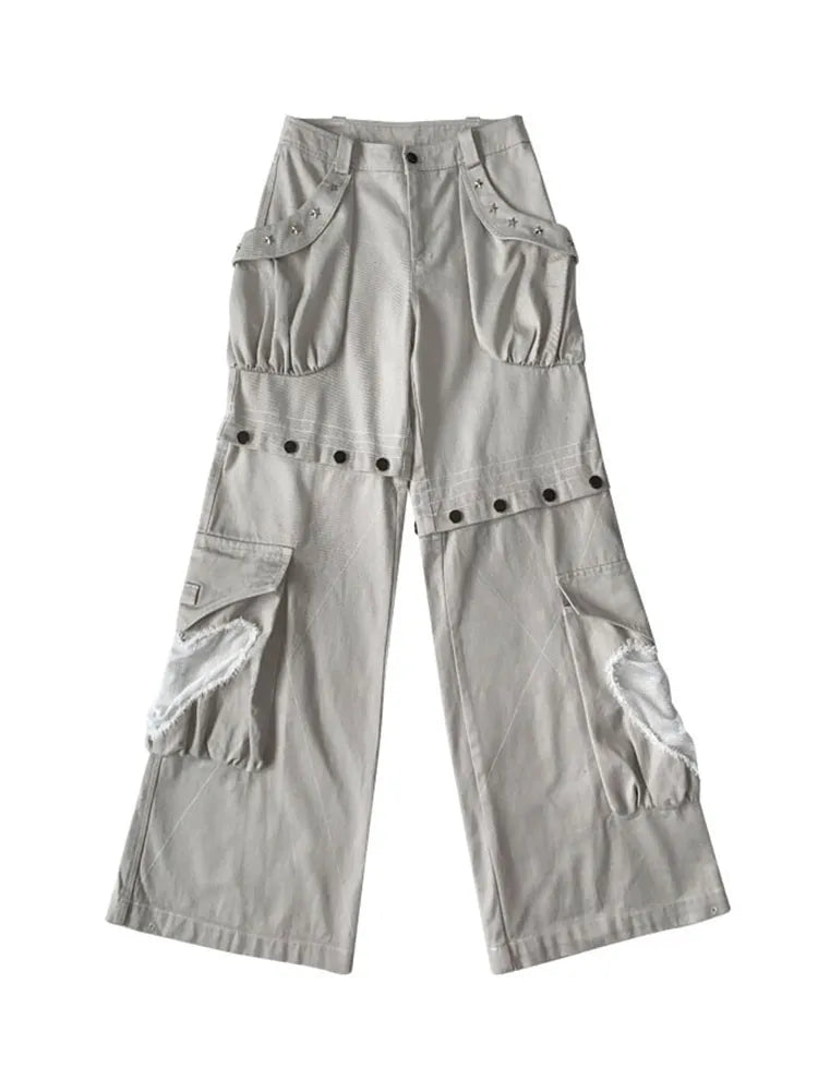 Detachable Jeans Studs Cargo Gray Star-shaped Pockets