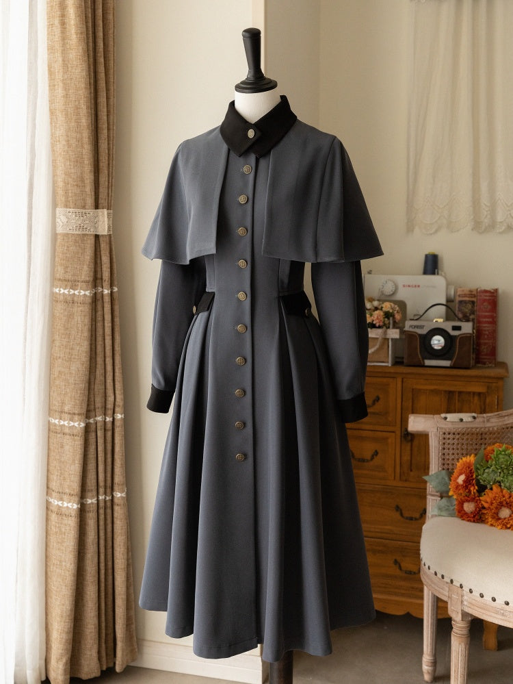 Dark Gray Autumn and Winter Classic One Piece Front Button Placket