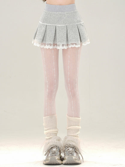 Lace Skirt Mini Box Grey Trim Pleat