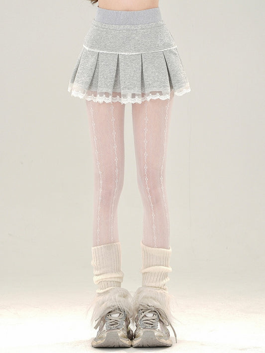 Lace Skirt Mini Box Grey Trim Pleat