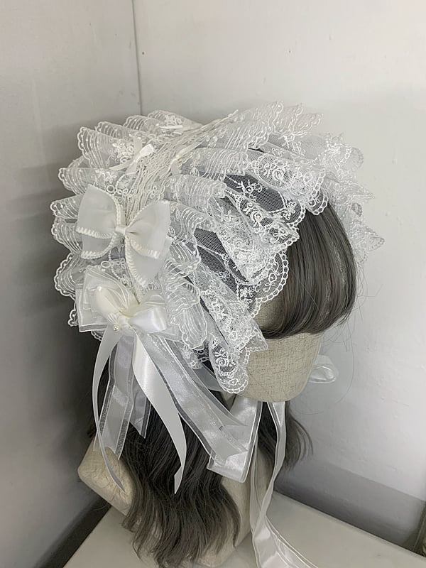 White Gothic Elegant Bowknots Lace Hairband