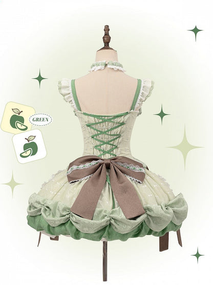 Boned Skirt Jumper Bubble Bodice Corset Lolita Applique Apple Sweet Green