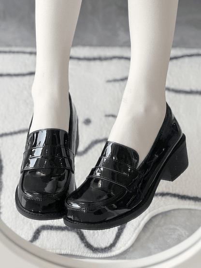 for Slip-On PU Shoes Academic Style Design Mid-Heel Black School -