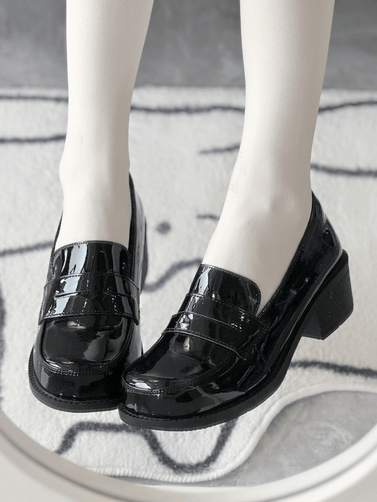 for Slip-On PU Shoes Academic Style Design Mid-Heel Black School -