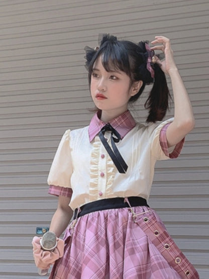 Idol Lolita Pink Plaid Bow Hairclips