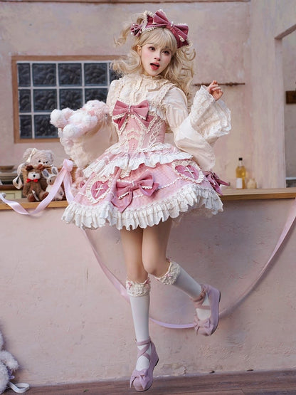 Pink Bowknots and Sweetheart Applique Skirt Sweet Lolita Dress