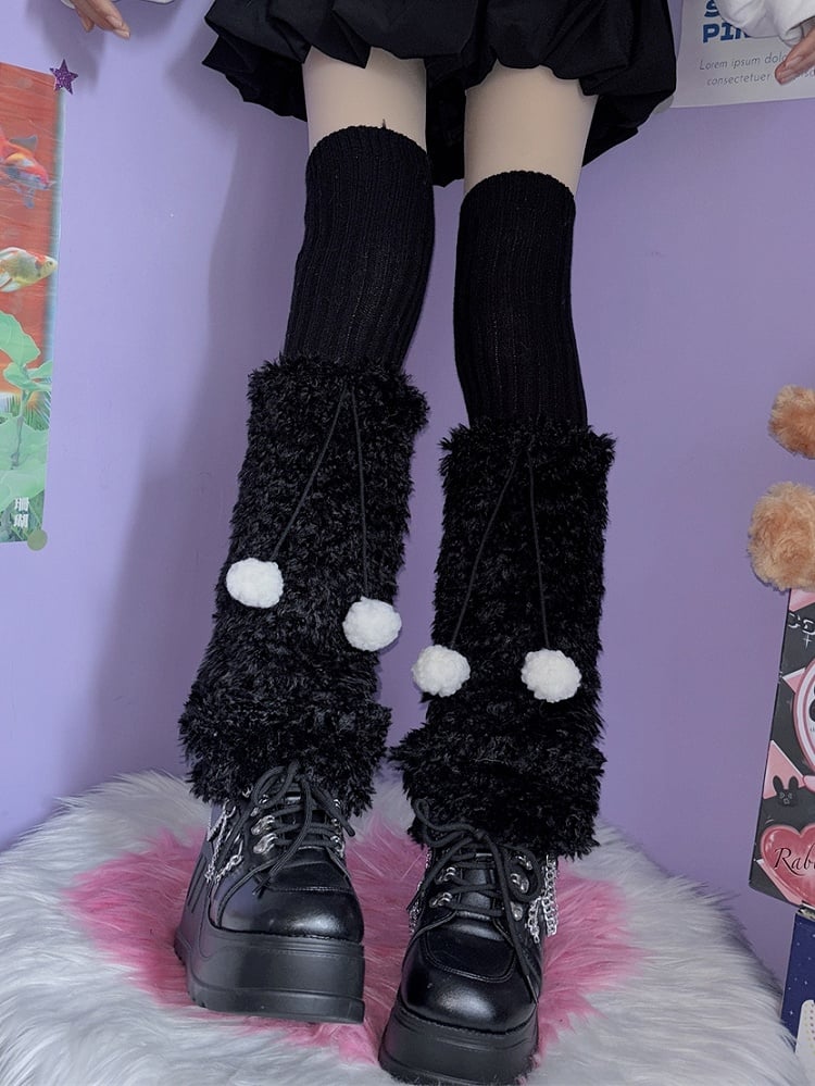 Knitted 4 Warmers Plush Pompons Color Y2K Options Leg