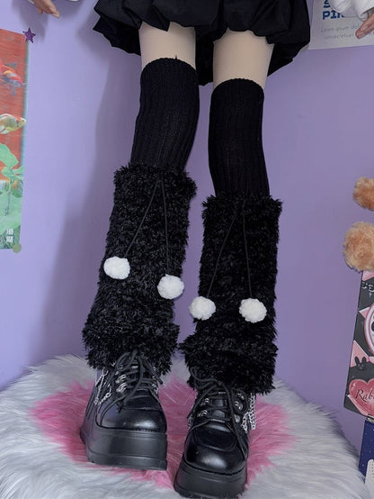 Knitted 4 Warmers Plush Pompons Color Y2K Options Leg