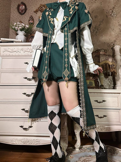 Slytherin Green Ouji Lolita Outfit White Shirt + Snake Charms Strappy Robe Coat + Bloomer Shorts