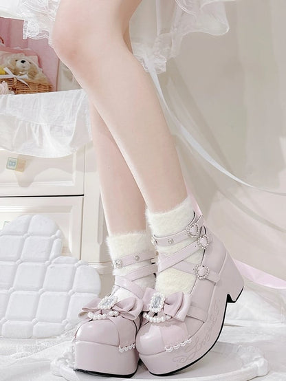 Heels Decorated Beaded Kei Pink And at High Top Platform Jirai Matte Bow Rhinestone Block