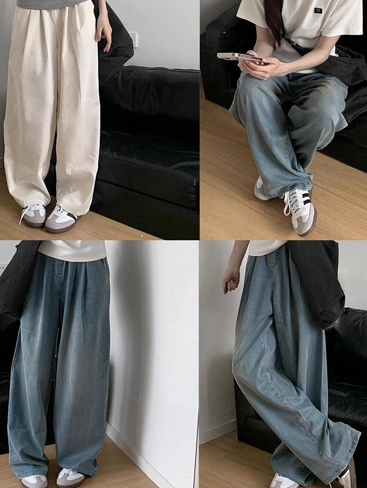 Pants Light Blue/Beige Summer Wide-Leg Casual